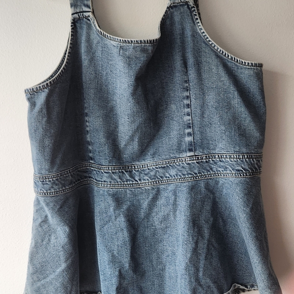 eshakti Light Blue Denim Tank with Leather Logo Patch - Picture 8 of 8